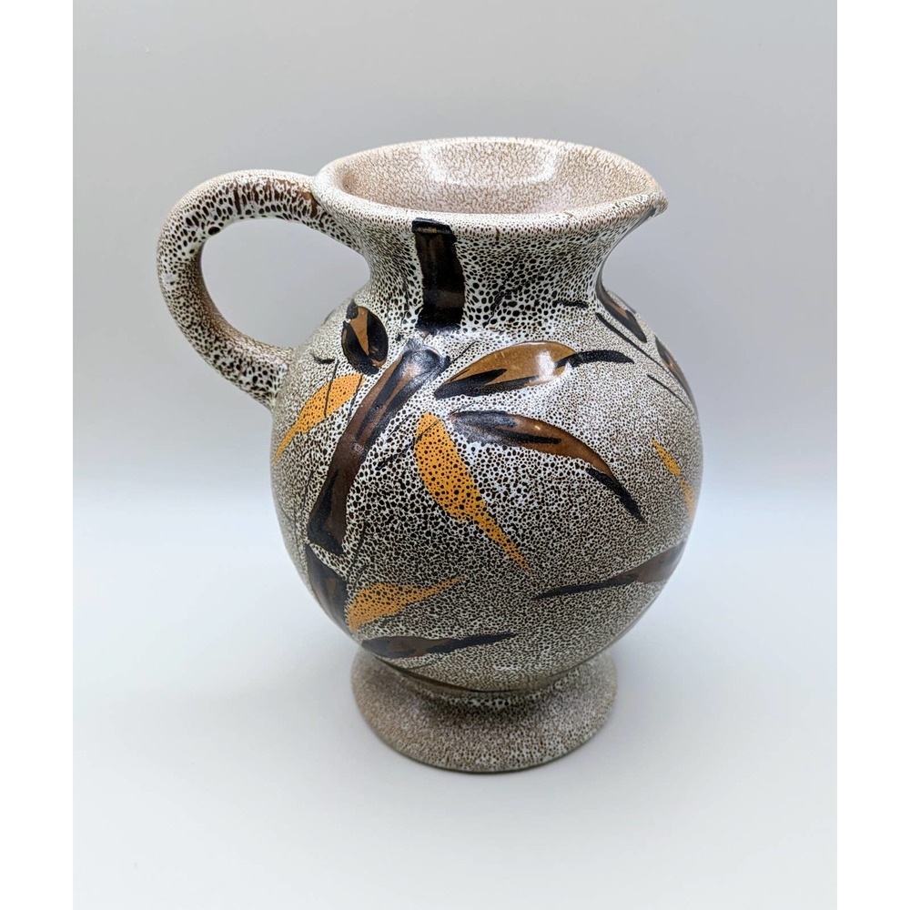 Vintage Ceramic Vase Jug Hand-Painted Bamboo Brown Speckle Glaze Numbered